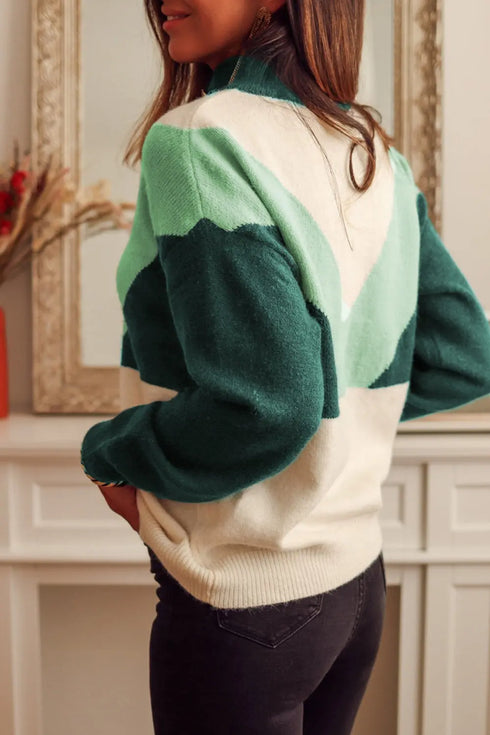 'Freya' Colour Block Buttoned Sweater - Celes Fashion